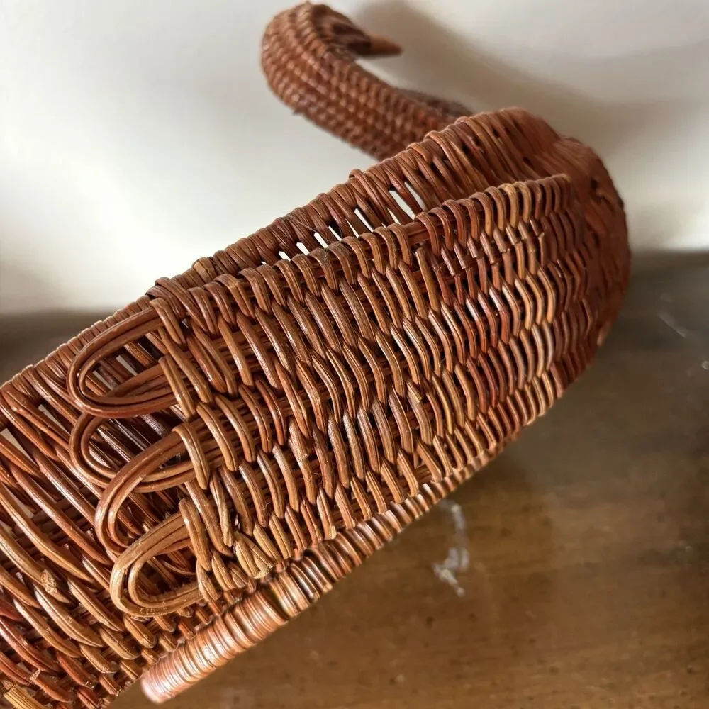 Vtg Turkey Woven Rattan Basket Home Fall Decor Holiday Centerpiece Thanksgiving